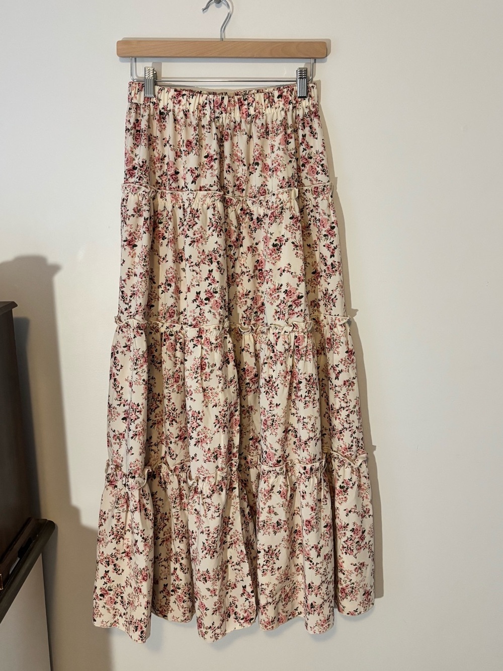 Cream Floral chiffon Tiered Maxi Skirt